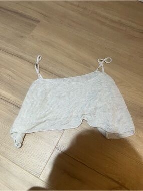 Light Cream Ribbed Spaghetti Strap Crop Top